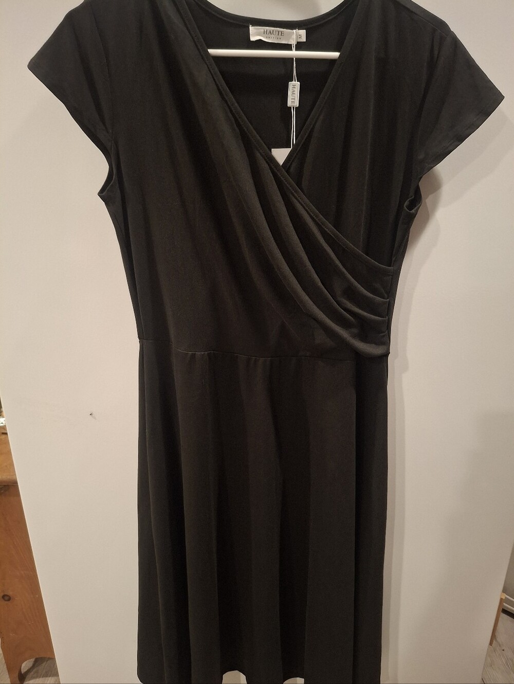 Haute Edition black dress with cowl neck and cap sleeves. Size M